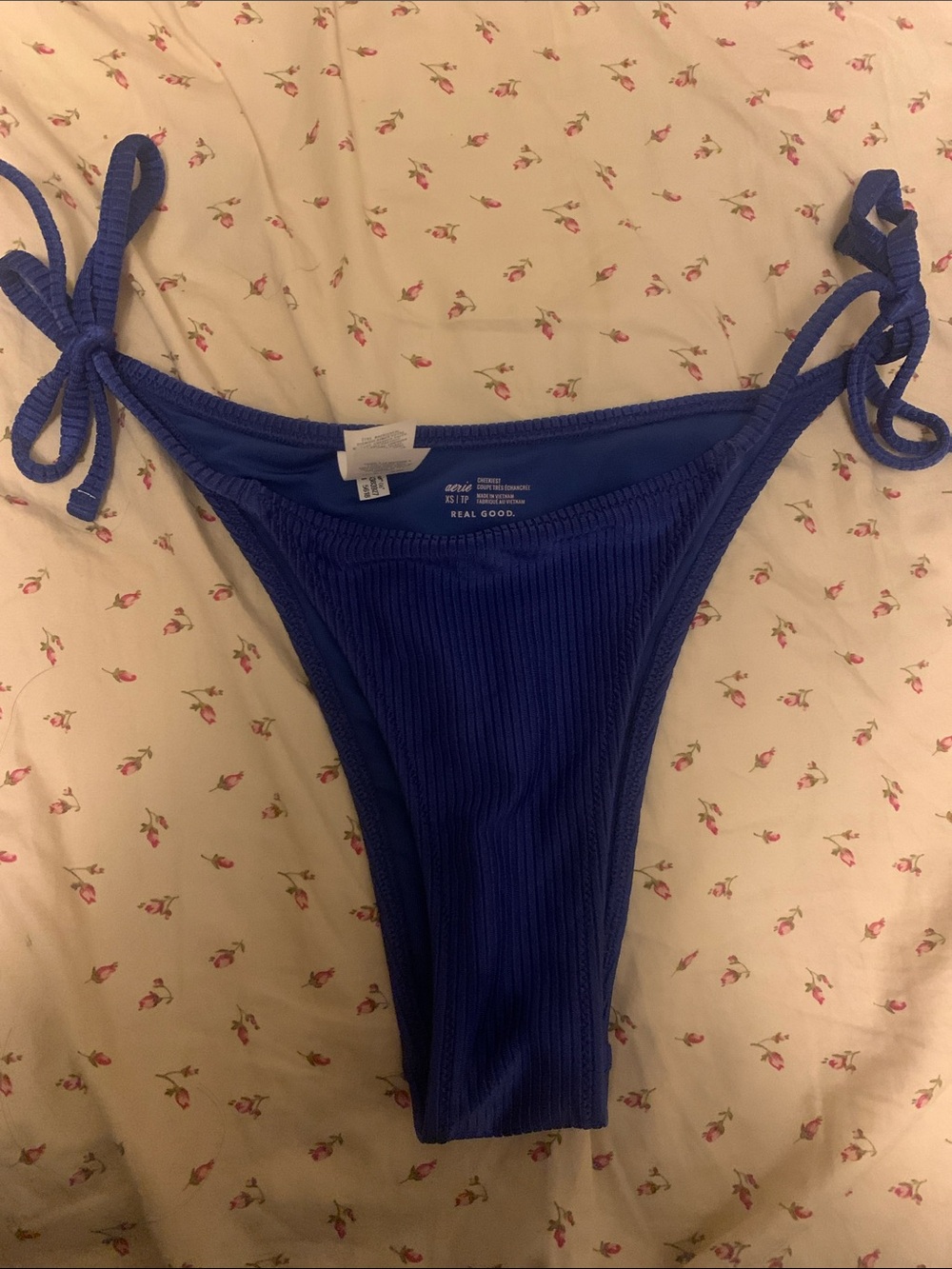 Aerie Ribbed Cheeky Tie High Leg Bikini Bottom